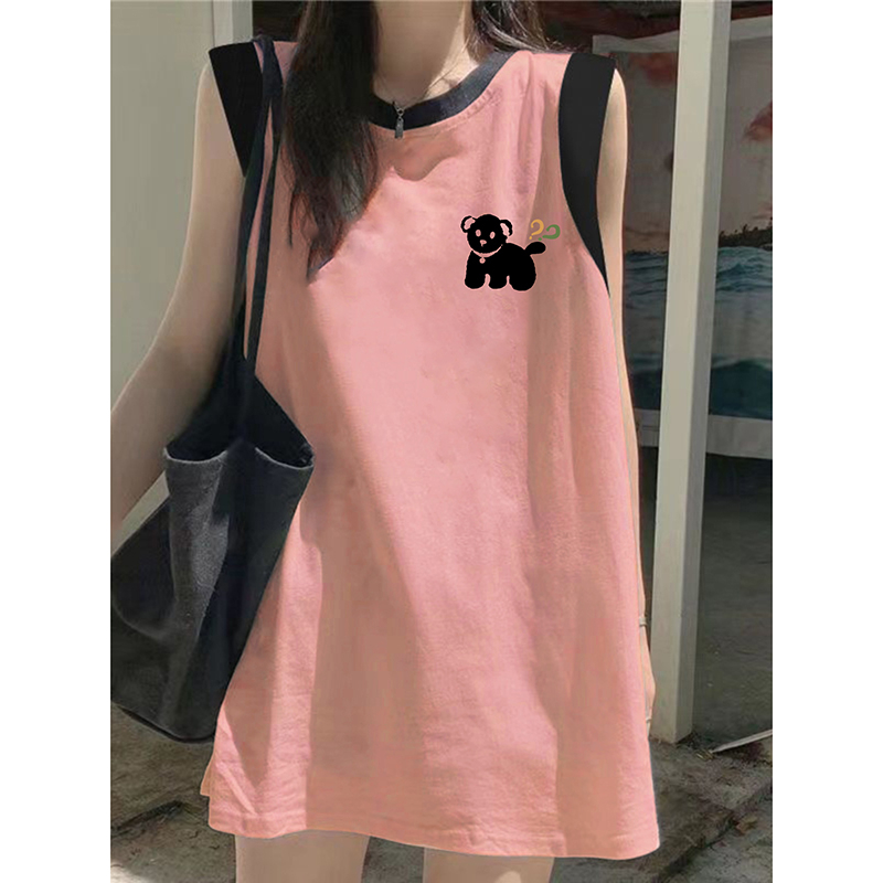 Official photo Summer new pure cotton waistcoat loose splicing contrasting printed vest for women
