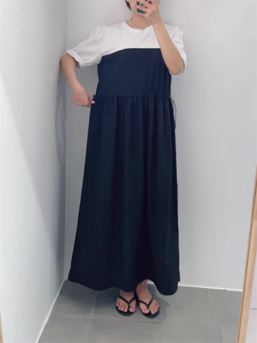 Dongdaemun, South Korea purchasing SERIN round neck waist dress feminine fashion long skirt casual summer new style