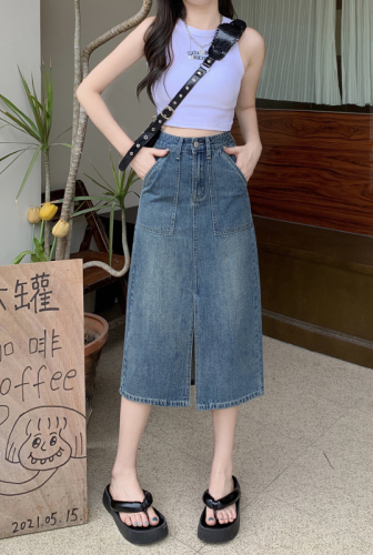 Plus size women's early autumn new fat sister denim casual A-line skirt mid-length skirt skirt