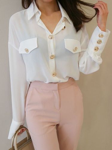 New Korean style loose lady's shirt multi-button long-sleeved chiffon shirt 5 colors