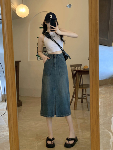 Plus size women's early autumn new fat sister denim casual A-line skirt mid-length skirt skirt