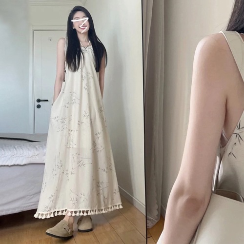 New Chinese style tassel step dress for women 2024 summer new temperament cool retro improved a-line long skirt