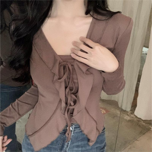 New style irregular fungus solid color long-sleeved women's bottoming T-shirt women's slim design top