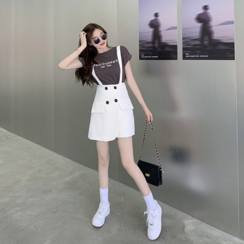 Plus size women's fashion letter short-sleeved T-shirt + irregular suspender skirt