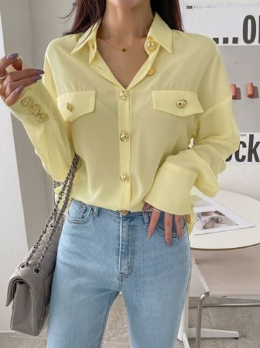 New Korean style loose lady's shirt multi-button long-sleeved chiffon shirt 5 colors