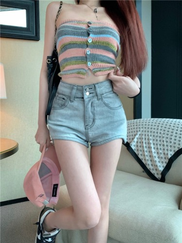 Real shot!  Hot denim shorts for women summer casual hot pants high waist wide leg a-line pants