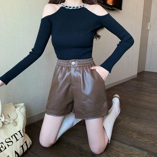 Plus size women's autumn and winter clothing new fat sister shorts fat mm foreign style slimming leather pants