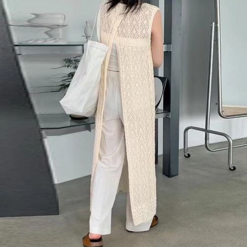 South Korea 2024 Summer Hollow Thin Knitted Dress Sleeveless Back Slit Long Layer Bottoming Skirt