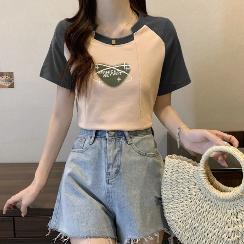 Plus size women's summer clothing new simple cover-up and slimming round neck short-sleeved Korean style fat girl T-shirt