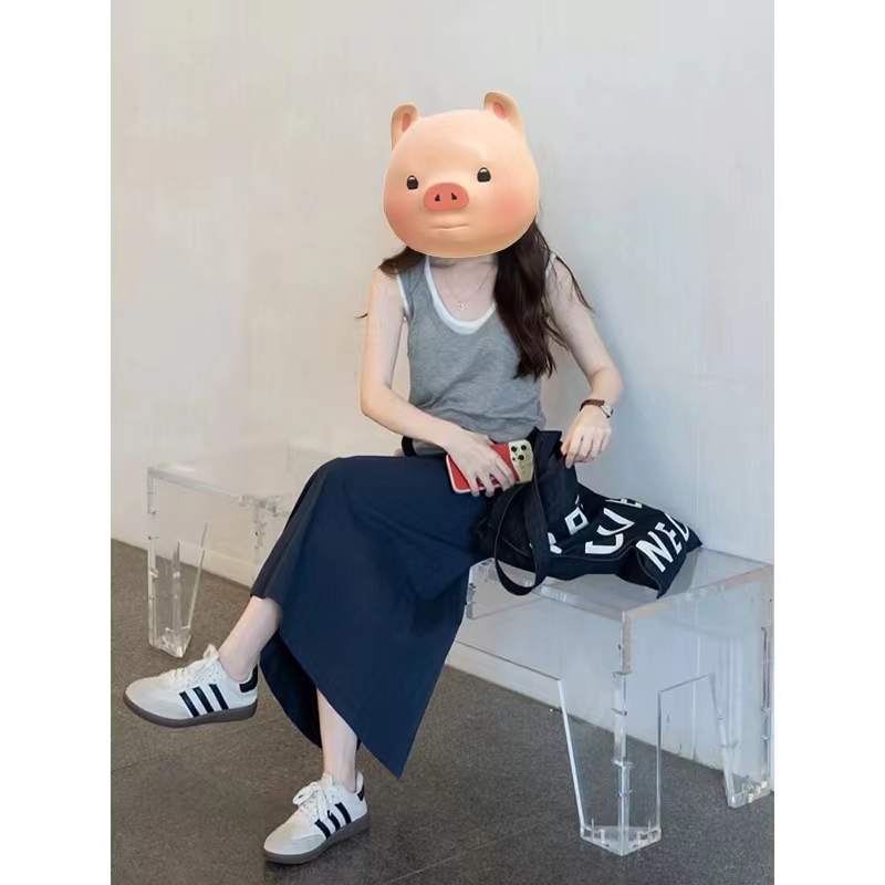 Fake two-piece wide-band vest for women's summer outer wear casual loose slimming sports sleeveless T-shirt