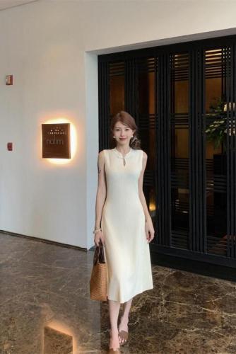 Actual shot~Spring and summer new style~2024 new Chinese style retro buckle knitted dress slim and drapey long skirt