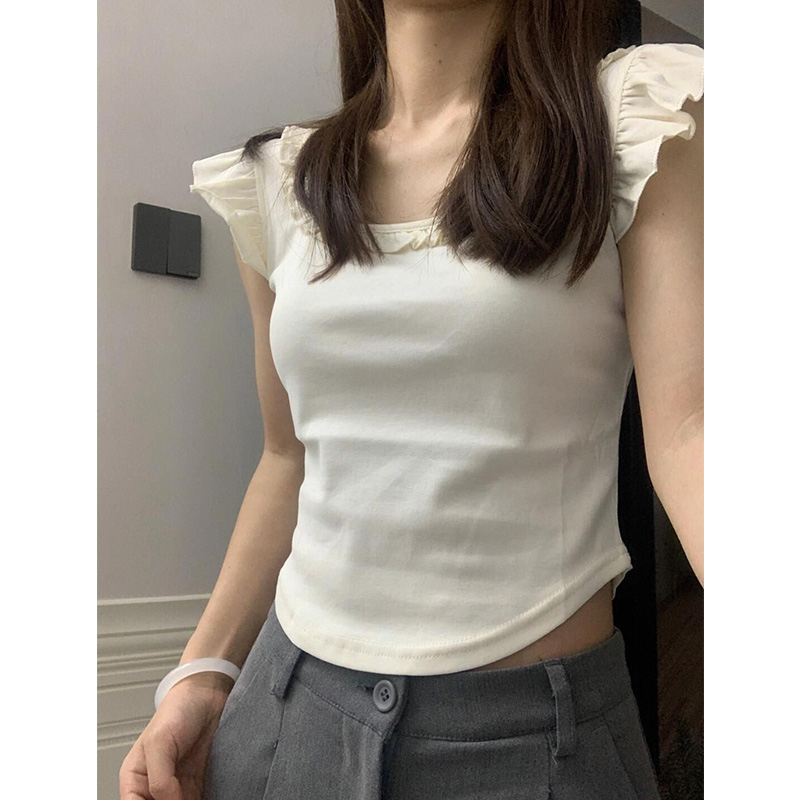 92 Cotton 8 Spandex Women’s Small Flying Sleeve Vest with Fungus Trimming