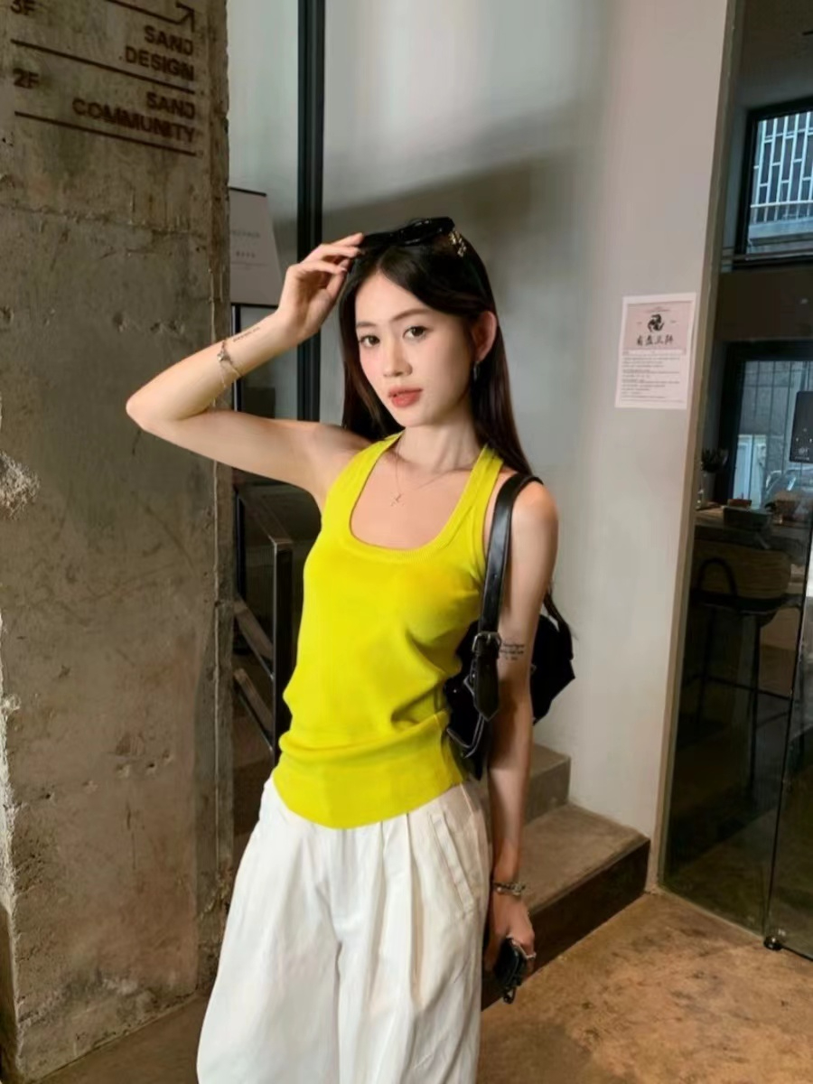 260 free-cut French pure lemon vest for women in summer, slim and high-end