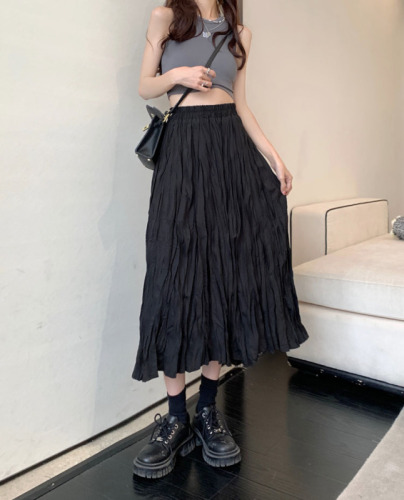 Actual shot ~ 2024 new Korean style pleated skirt, versatile high-waisted, slimming, mid-length skirt, A-line skirt, trendy for women