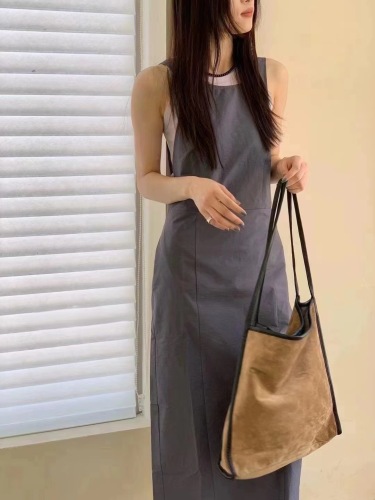 Japanese and Korean style simple temperament suspender strap straight dress