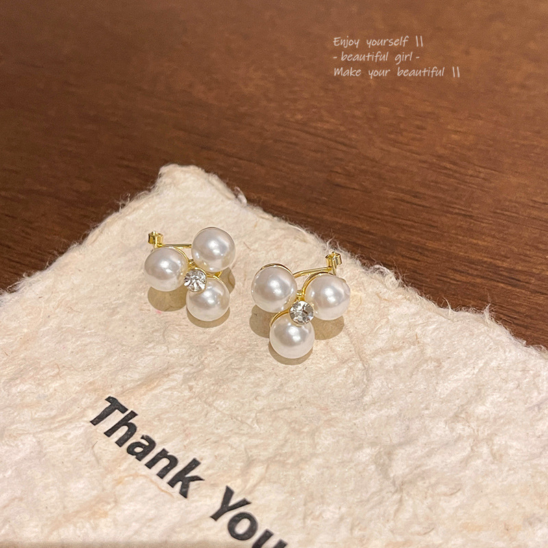 S925銀針輕奢小眾簡約珍珠耳釘女獨特設計感百搭氣質鋯石耳環耳飾