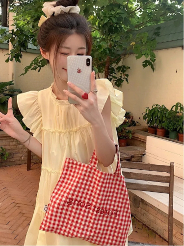 Sweet and gentle pink flying sleeve dress for women summer 2024 new style small loose slimming a-line short skirt