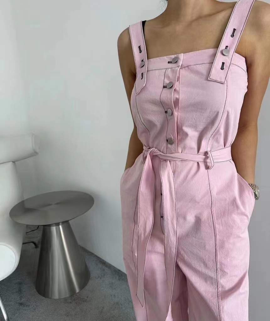 South Korea Dongdaemun 2024 Spring New Style Temperament Overalls Women's Tube Top Half Button Jumpsuit Women