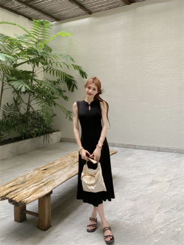 Actual shot~Spring and summer new style~2024 new Chinese style retro buckle knitted dress slim and drapey long skirt