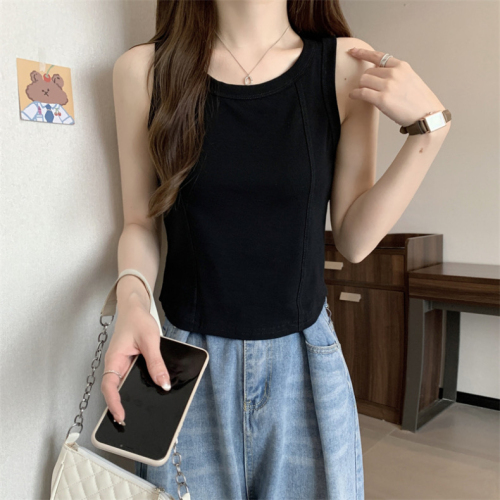 The first pure cotton ribbed simple U-neck I-shaped vest for women in summer Korean style design niche slim short style