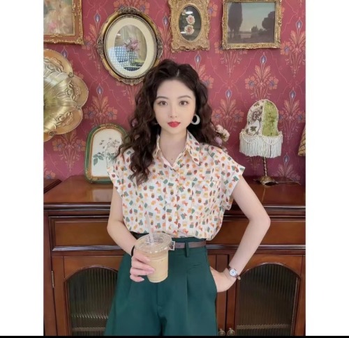 Hong Kong style retro chic colorful broken plaid printed short-sleeved shirt for women 2024 summer new design niche tops