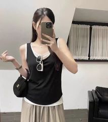 Collar fake two-piece double-layer design sleeveless vest T-shirt for women 2024 new bottoming shirt