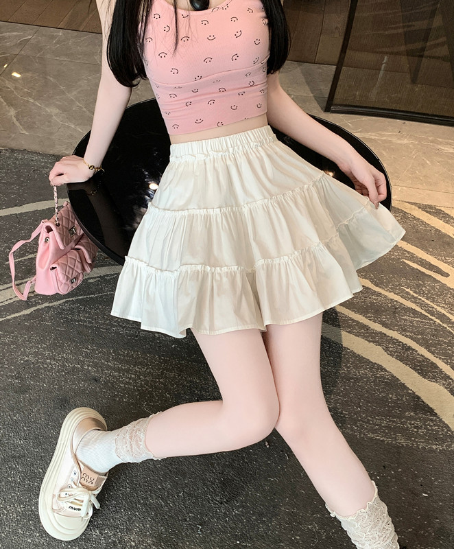 French ruffled puffy skirt, sweet pleated cake skirt, high-waisted A-line skirt for women