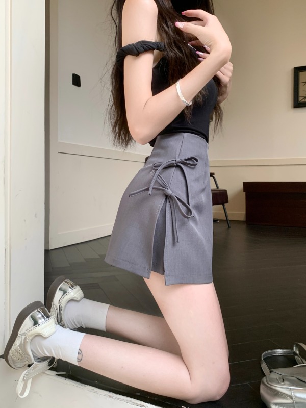 Designed bow tie skirt women's new high waist hip and versatile A-line short skirt