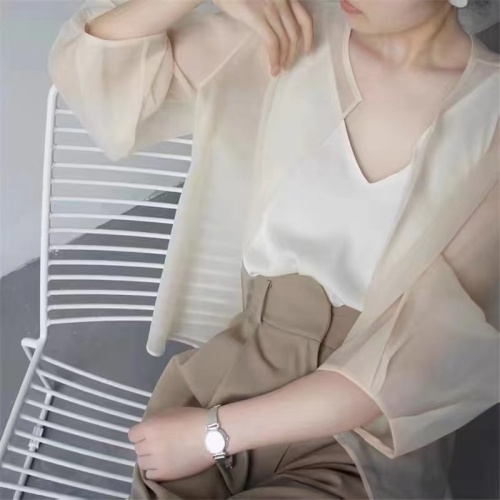 Fashionable ice silk chiffon sun protection cardigan top for women summer new style with suspender skirt and small shawl air conditioning blouse