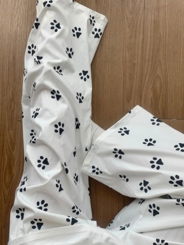 Dog paw printed white straight casual pants for women thin summer 2024 new trendy brand loose wide leg sports trousers