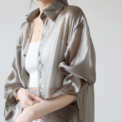 Sun protection clothing women's thin summer shirt with suspender skirt and blouse summer cardigan organza chiffon shirt