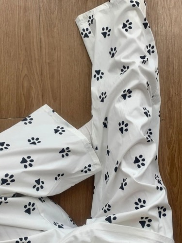 Dog paw printed white straight casual pants for women thin summer 2024 new trendy brand loose wide leg sports trousers