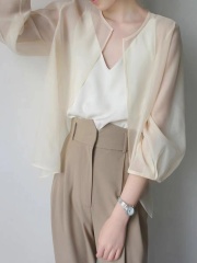 Fashionable ice silk chiffon sun protection cardigan top for women summer new style with suspender skirt and small shawl air conditioning blouse