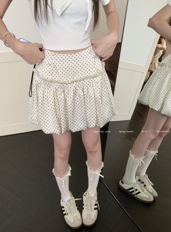 French polka dot bud skirt women's high waist slim skirt a line skirt puffy skirt