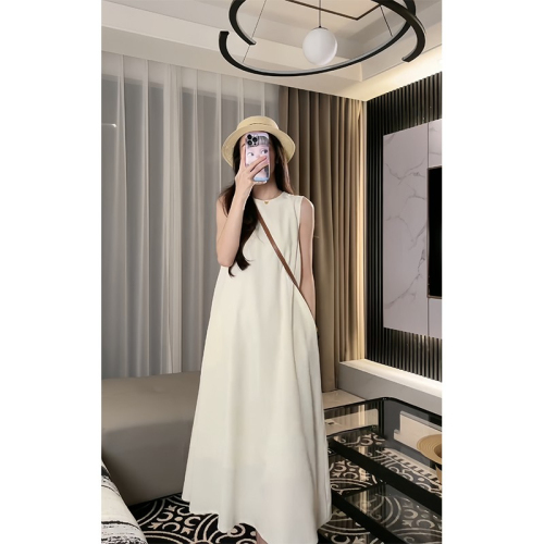 French Hepburn style high-end long skirt for women, chic and unique summer black back hollow sleeveless vest dress