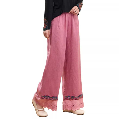 Summer new style cotton and linen nine-point pants wide-leg pants literary retro embroidered ethnic style loose slimming casual pants