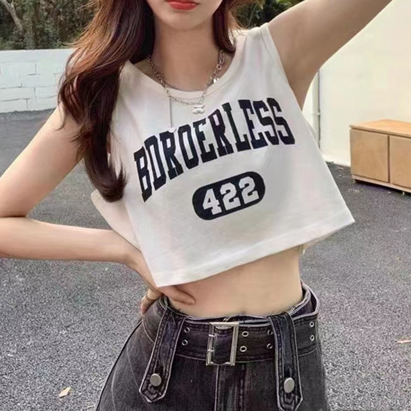 2024 new summer American style short sports vest women's letter printed sleeveless waistcoat T-shirt top trendy