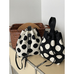 Actual Photos~Great for Daily Commute~French Polka Dot Crossbody Bucket Bag with Ins Korean Style Minimalist Handbag for Women