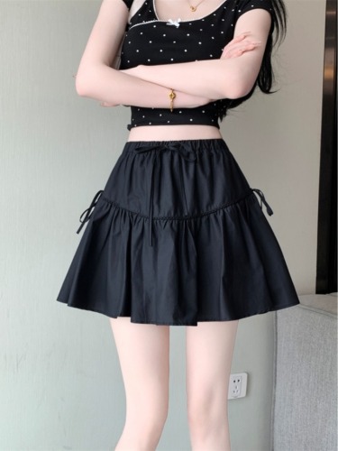 Real shot 2024 new sweet and versatile drawstring cake skirt ruffled skirt women's anti-exposure skirt solid color