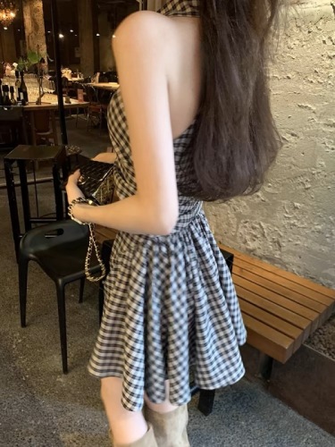 YEXIAOTING Ye Xiaoting Fanxinsi Farm Tavern Plaid Halter Dress Sleeveless Skirt