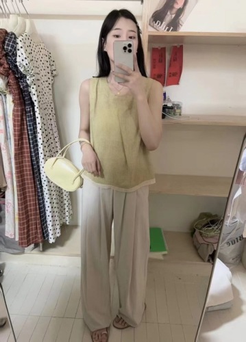 Huayuan Town Spliced ​​Lace Cotton and Linen Vest Women's 2024 Summer New Korean Style Round Neck Textured Top