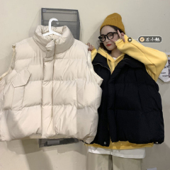 oversize stand collar down cotton coat women's long vest over the knee Korean style loose thickened bread coat cotton coat vest