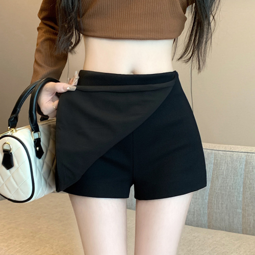 Black skirt for women, high-waisted, slim A-line skirt, new winter design, hip-hugging trouser skirt