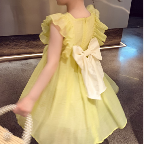 Summer 2024 new style children's internet celebrity princess dress little girl solid color sleeveless vest dress