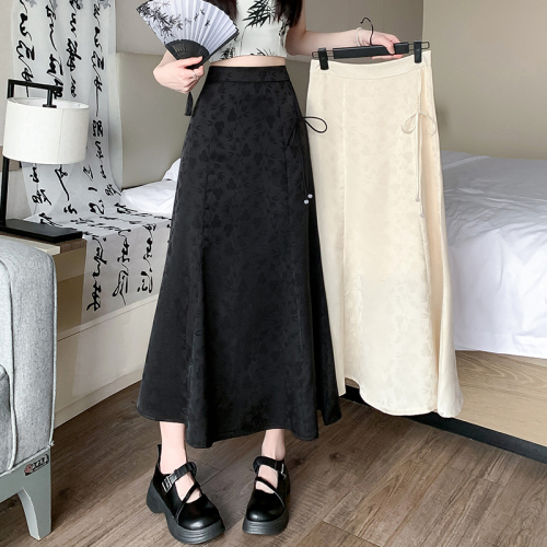 Video + Three Standards Simple Retro Solid Color Chinese Style High Waist Skirt Women’s Korean Style Versatile A-Line Long Skirt