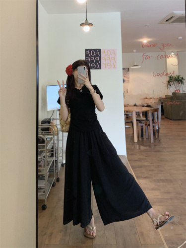 Women's large size thin culottes summer high waist loose drape casual wide leg skirt pants