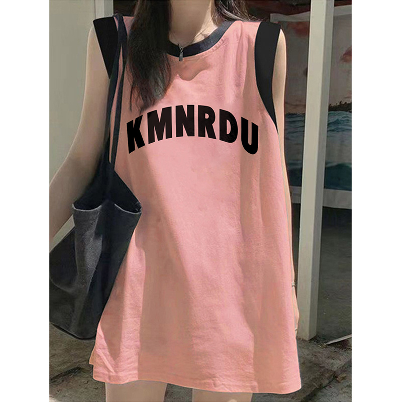 Official photo Summer new pure cotton waistcoat loose splicing contrasting printed vest for women