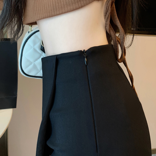 Black skirt for women, high-waisted, slim A-line skirt, new winter design, hip-hugging trouser skirt