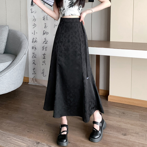 Video + Three Standards Simple Retro Solid Color Chinese Style High Waist Skirt Women’s Korean Style Versatile A-Line Long Skirt