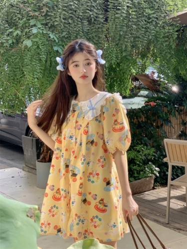 Little sweet and cute doll collar puff sleeve dress for women summer doll dress a-line dress 2024 new style